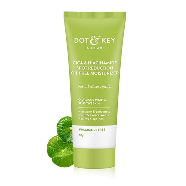 DOT & KEY Cica + Niacinamide Oil Free Moisturizer For Acne Prone Skin Oil Free & Lightweight Fades Dark Spots & Blemishes, Soothes Redness Acne Cream For Oily Acne Prone & Sensitive Skin 50Gm