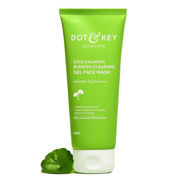 Dot & Key CICA Face Wash for Acne Prone Skin, 2% Salicylic Acid Face Wash with Green Tea | For Oily & Sensitive Skin | Sulphate Free Face Wash for Men & Women | Oil Control Face Wash with Zinc |